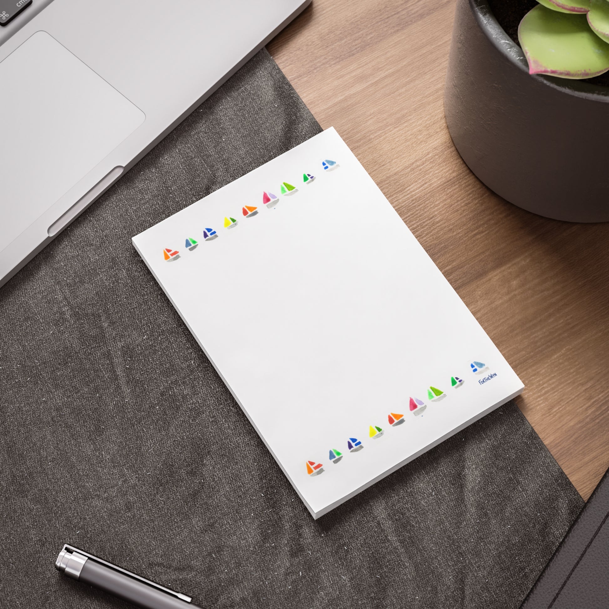 White post it note notepad with sailboat motifs watercolor 